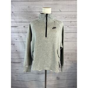 Nike Sportswear Tech Fleece Quarter Zip Pullover Sweatshirt Gray Crop Womens L